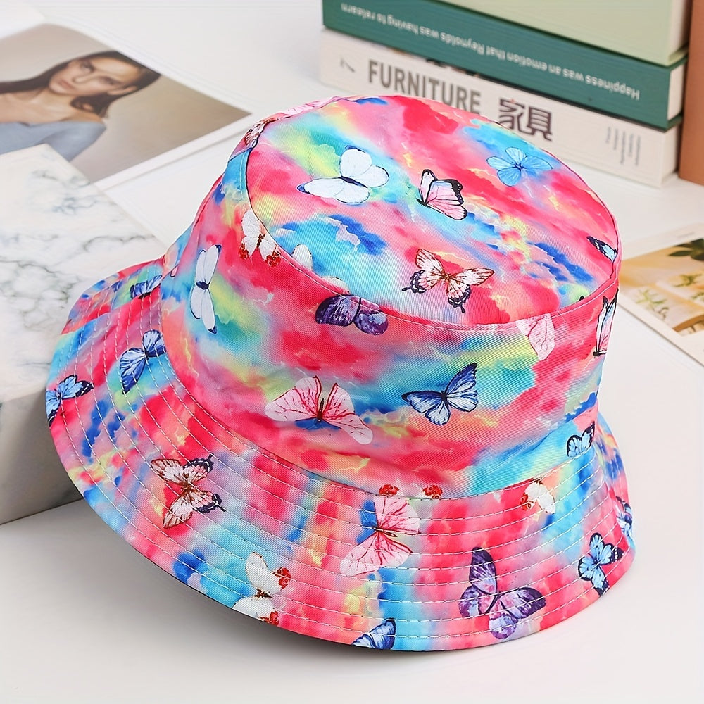 Kids Butterfly Print Sunshade Bucket Hat Outdoor Travel Vacation