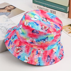 Kids Butterfly Print Sunshade Bucket Hat Outdoor Travel Vacation