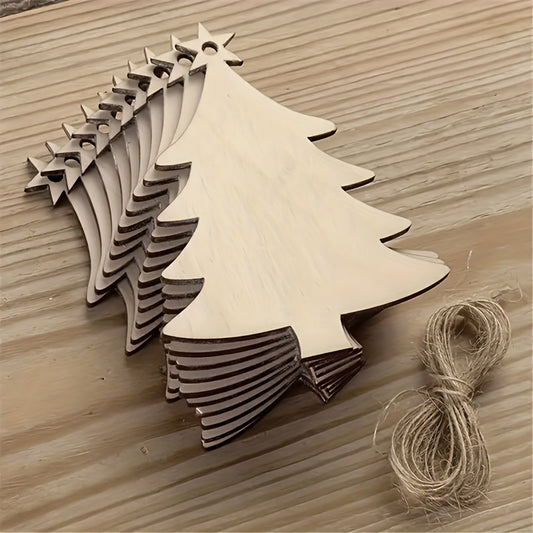 10pcs Wooden Christmas Tree Pendant DIY Wood Crafts Snowman Decorations