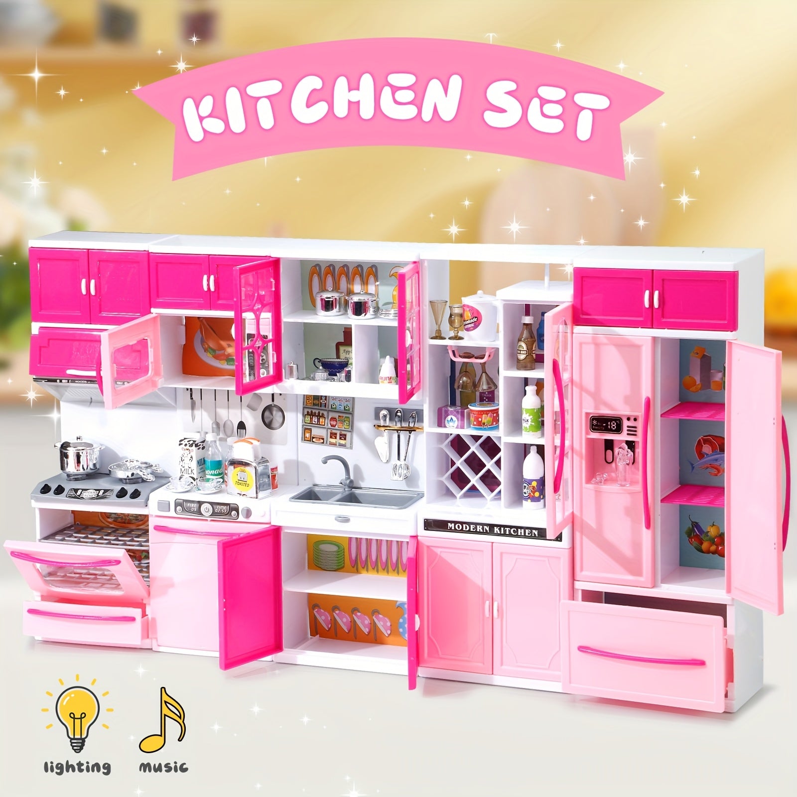 MQUDUO Pink Kitchen Set Pretend Play Toys for Christmas Halloween Thanksgiving E