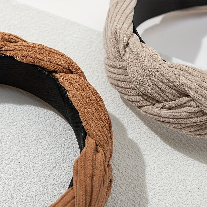 2pcs Braid Stripe Cross Knot Head Hoop Non slip Hair Band Women Girl