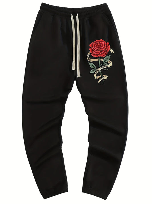 Rose Pattern Joggers Men s Casual Loose Fit Drawstring Pants