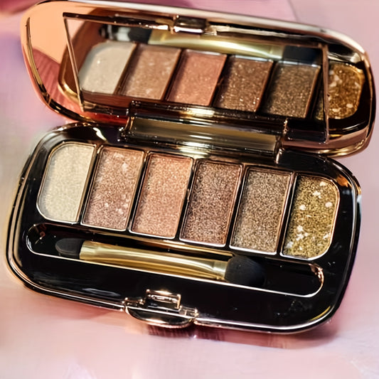 6-Color Diamond Pearly Glitter Eyeshadow Palette with Brush & Mirror