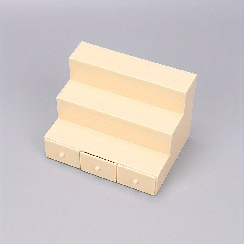 Mini Storage Shelf w/ Drawers Beige Dollhouse Furniture Compact Organizer