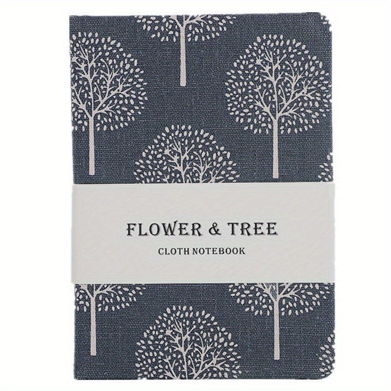 Floral Tree Print Linen Hardcover Notebook College Ruled Journal