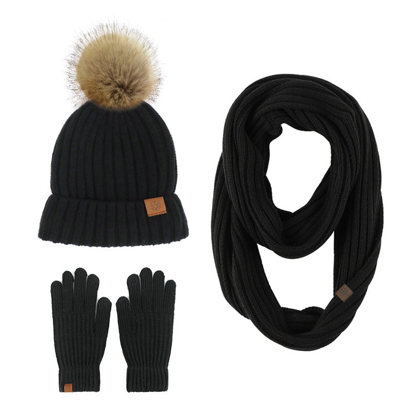 Winter Women's Fur Ball Knit Hat Scarf Gloves Set - Valentines