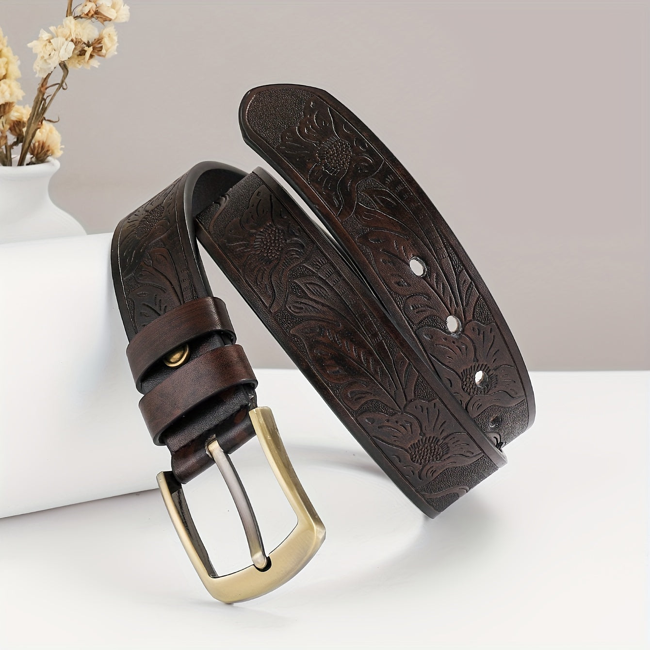 Embossed Leather Belt Vintage Casual Belt For Men