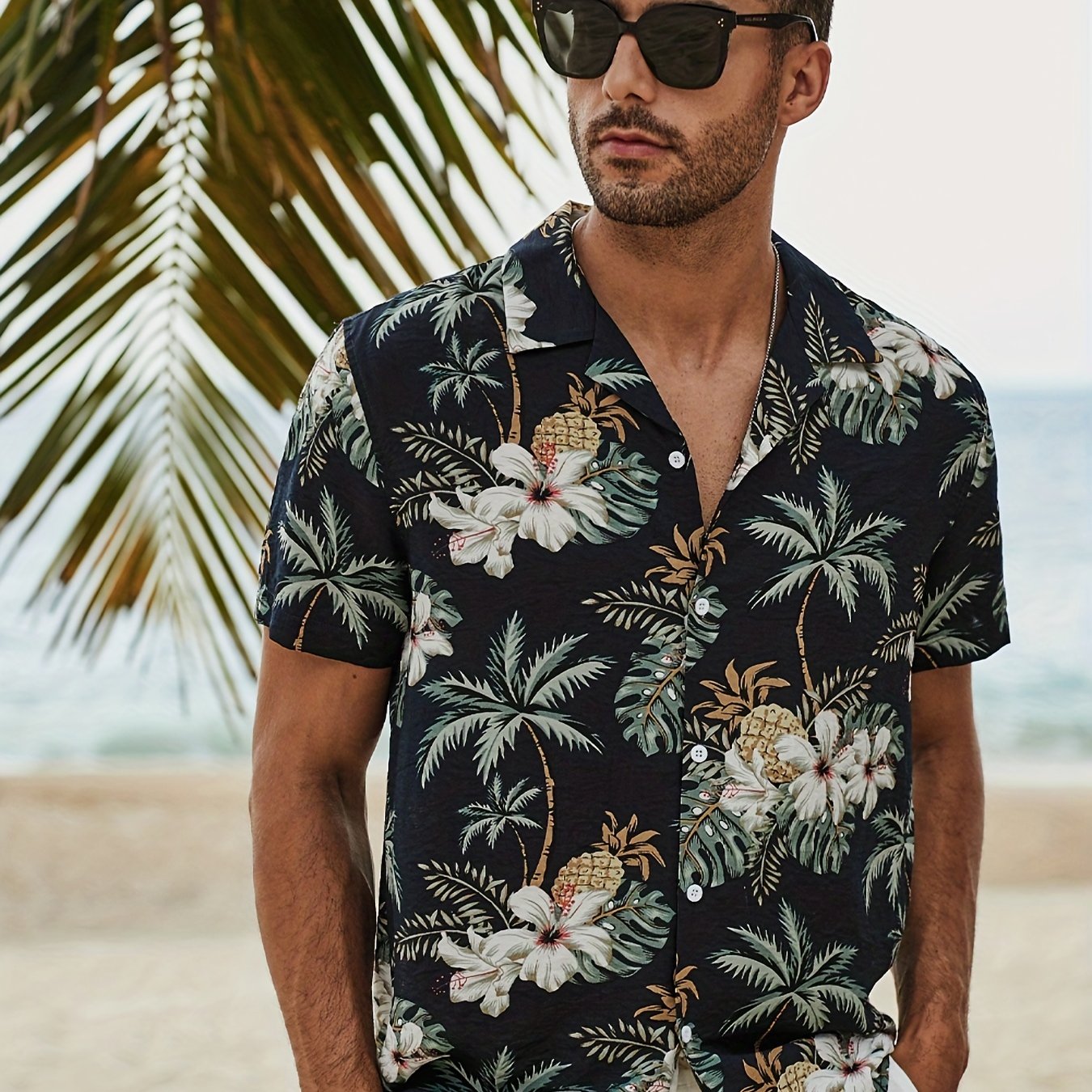Men's Floral Print Short Sleeve Hawaiian Shirt for Beach Holiday