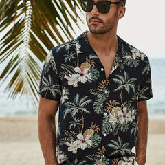 Men's Floral Print Short Sleeve Hawaiian Shirt for Beach Holiday