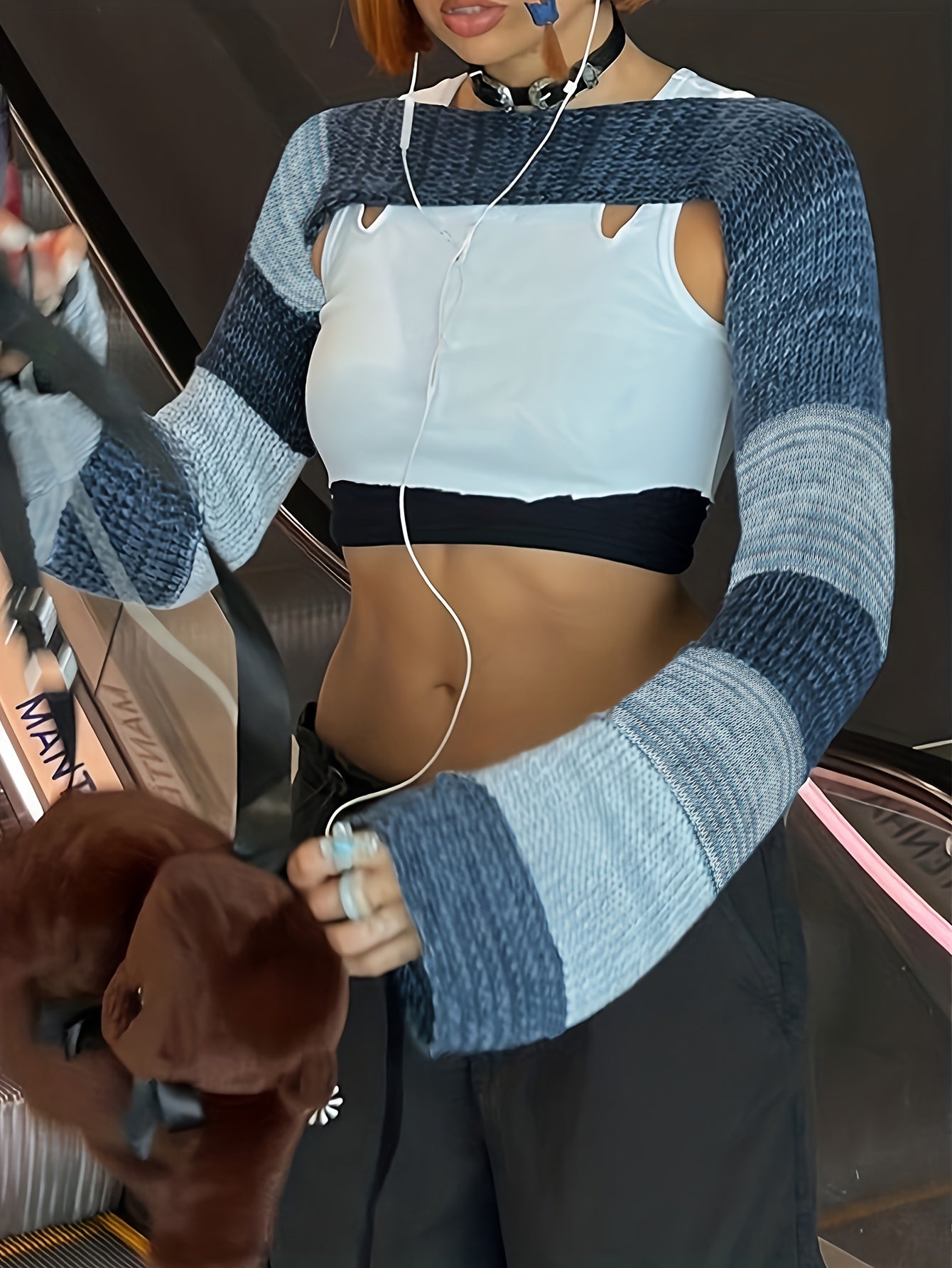  Y2K Sweater Sleeve Women's Plus Crop Top