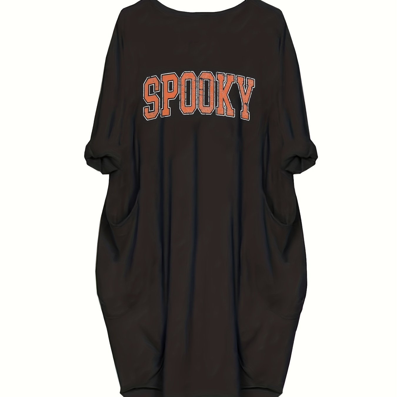 Women's Plus Crinkle Letter Print Long Sleeve Dress