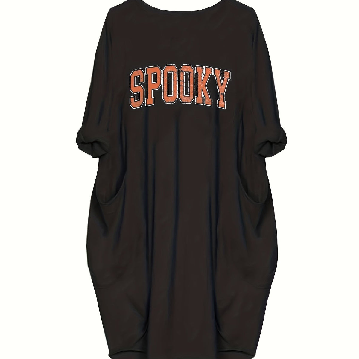 Women's Plus Crinkle Letter Print Long Sleeve Dress