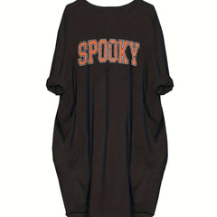Women's Plus Crinkle Letter Print Long Sleeve Dress