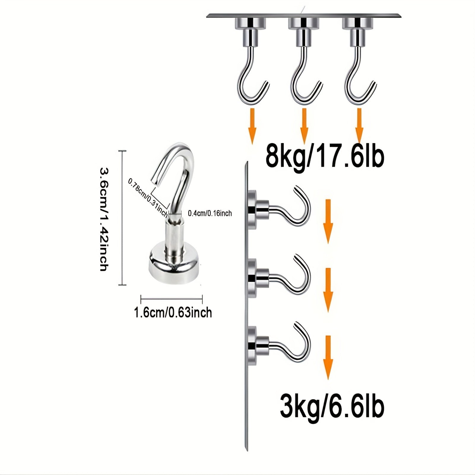 10pcs Stainless Steel Magnetic Wall Hooks Heavy Duty Hooks For Hanging Punch