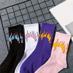 8 Pairs Flame Print Socks Comfy & Breathable Women's Stockings