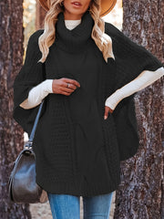  Solid Cable Bat Sleeve Turtle Neck Jumper