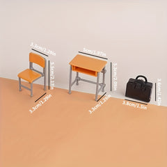 6pcs Mini Classroom Set Desk Chair Backpack Dollhouse School Decor
