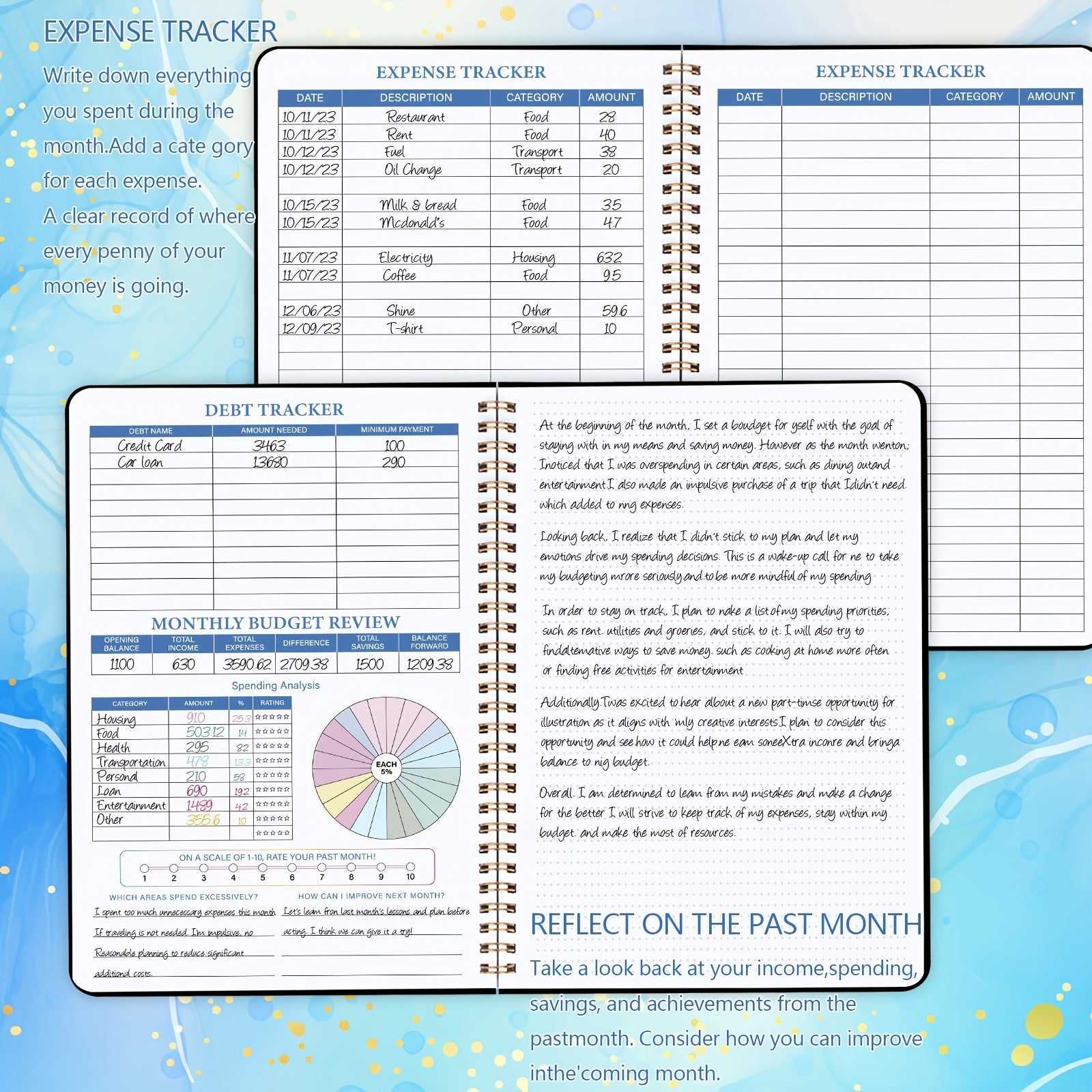 BUBU Budget Planner Monthly Finance Organizer - Undated Expense Tracker Notebook
