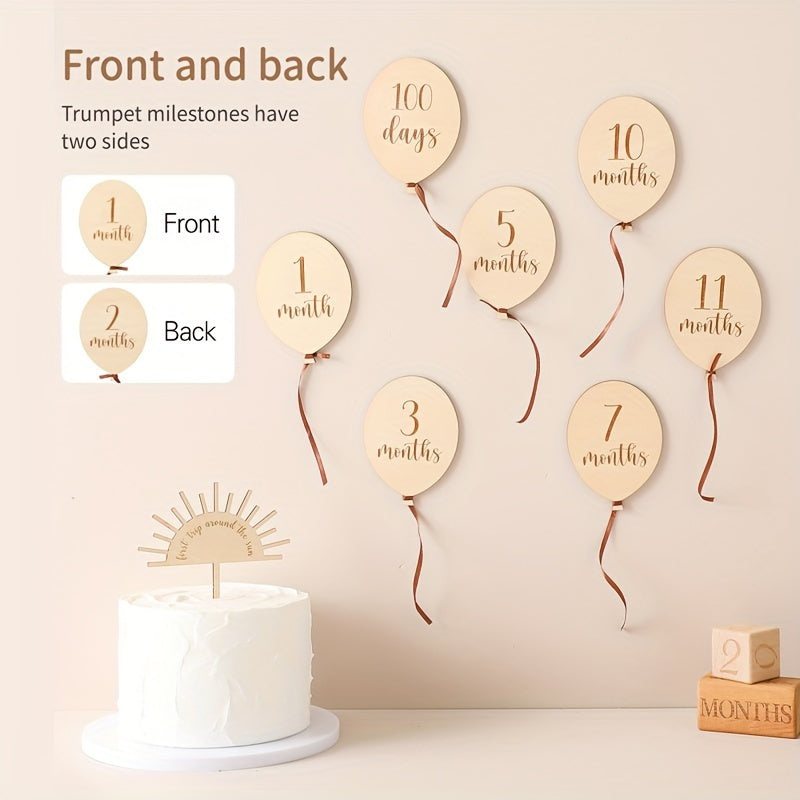 Wooden Balloon Milestone Cards for Baby's First Year