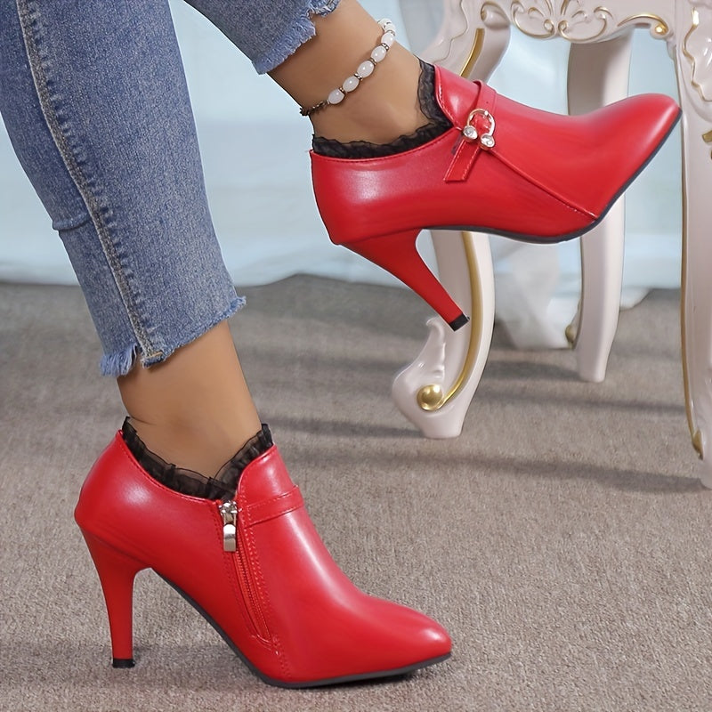 Women's Lace Stiletto Ankle Boots Pointed Toe High Heels