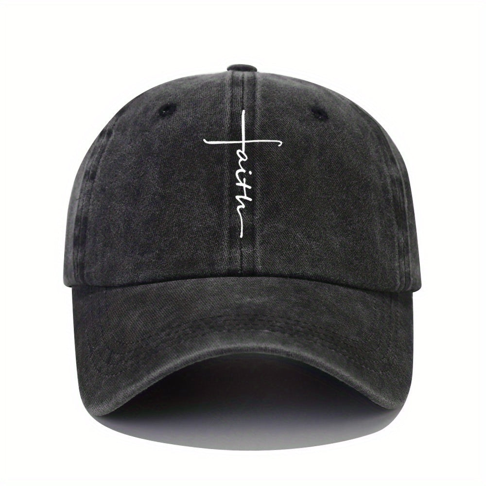 Vintage Distressed Baseball Cap With Faith Letter Sun Print