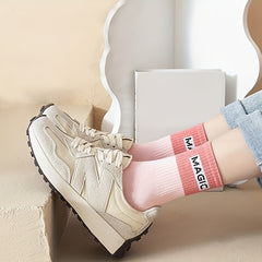 5 Pairs Letter Print Socks Comfy & Breathable Women's Stockings & Hosiery