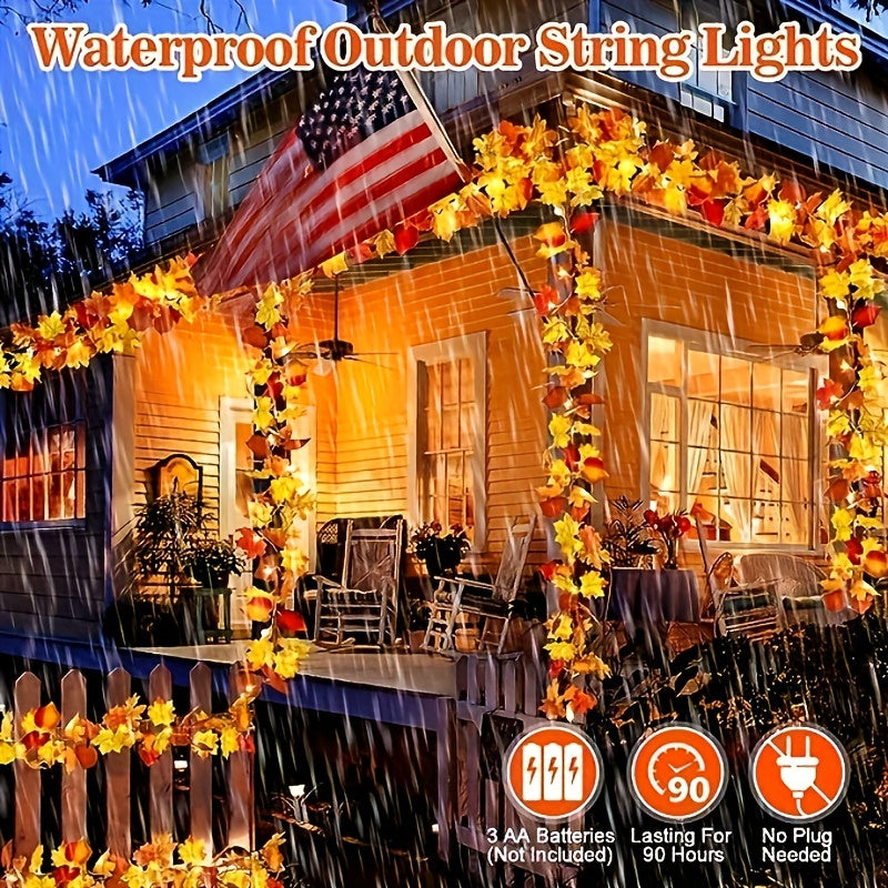Fall Halloween Lights 40 LED Waterproof Maple Leaf Garland