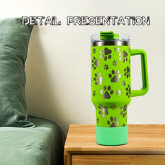 40 Oz Cat Claw Pattern Water Bottle Insulated Cup With Handle And Straw