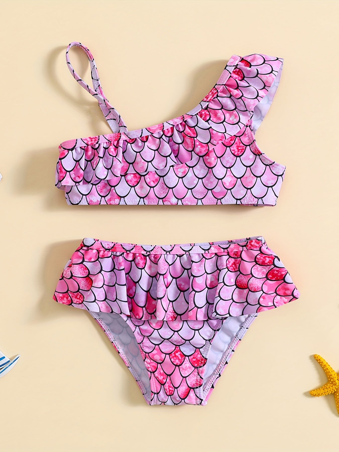 Baby Girls Mermaid One Shoulder Swimsuit Set Cami Top Shorts