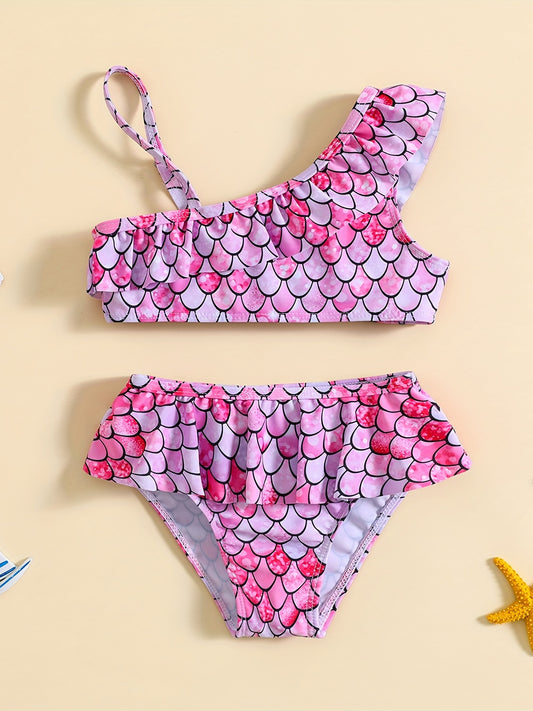 Baby Girls Mermaid One Shoulder Swimsuit Set Cami Top Shorts