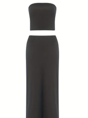 Sexy Two-piece Set Off Shoulder Tube Top & Maxi Skirt