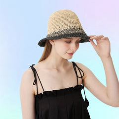 Khaki Gradient Crochet Bucket Hat Vintage Fisherman Cap