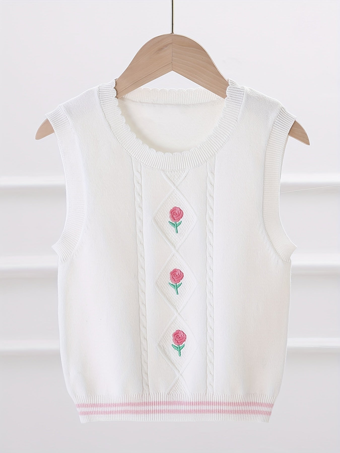 Girls' Flower Embroidered Knit Vest for Autumn/Winter