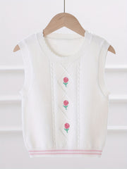 Girls' Flower Embroidered Knit Vest for Autumn/Winter