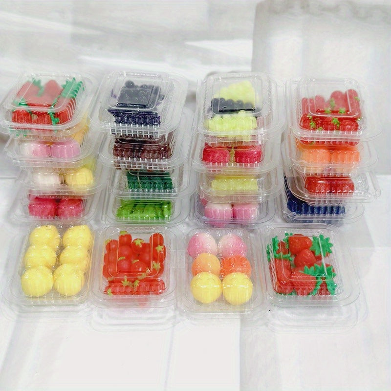 3pcs Dollhouse Kitchen Faux Fruit Decor Transparent Boxes Peach Grape Cherry Str