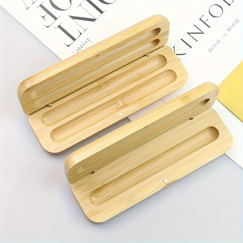 Bamboo Wood Pencil Case Office Pen Holder Stationary Ballpoint
