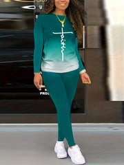 Gradient Long Sleeve T shirt & Skinny Pants Set