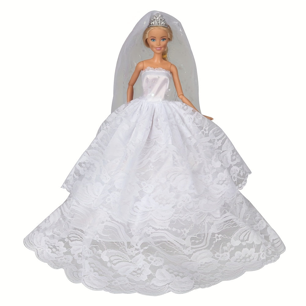 Doll Wedding Dresses w/ Crown Veil for 11.5in Doll