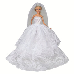 Doll Wedding Dresses w/ Crown Veil for 11.5in Doll