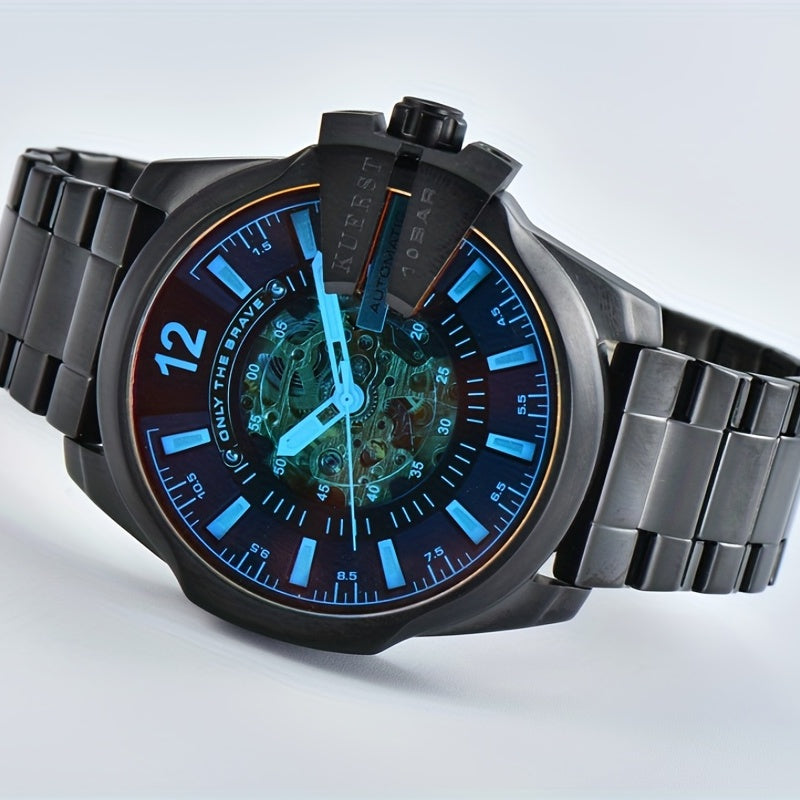 KUERST Steel Strap Mechanical Watch with Glow Pointer