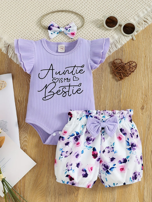 Baby Girls Auntie Is My Bestie Ruffle Onesie Set