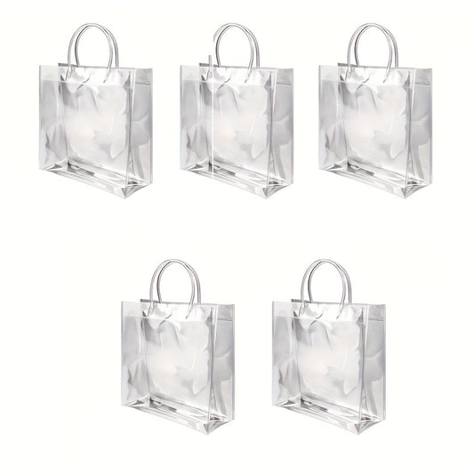 5pcs Transparent Plastic Gift Bags With Handle Reusable PVC Plastic Handbags