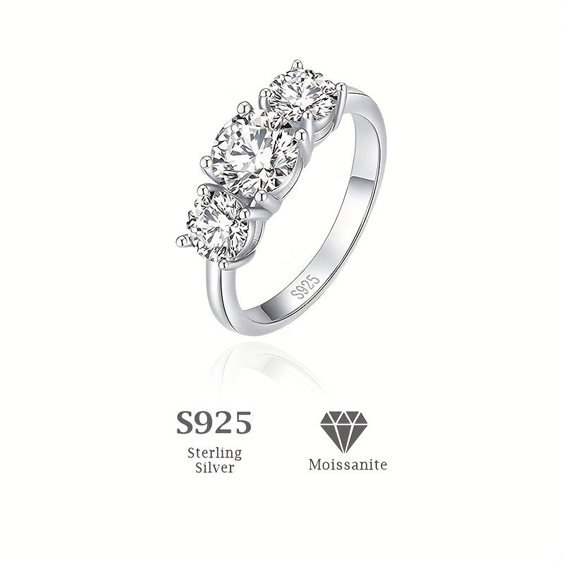 Three Stones 2CT Moissanite Ring S925 Sterling Silver Ring For Women