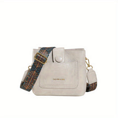 Retro Style Wax Leather Crossbody Bag Wide Strap Shoulder Purse