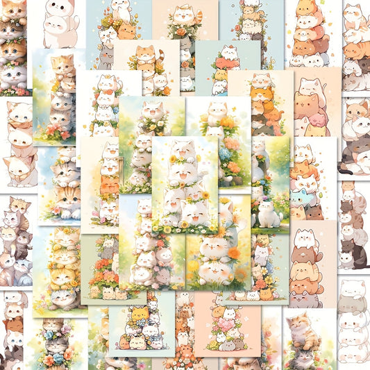 48pcs Stacking Cat Vinyl Graffiti Stickers for DIY Decoration