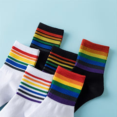 Women's Rainbow Striped Crew Socks Casual & Comfy