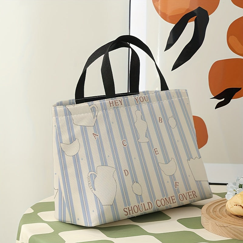 Striped Hip Flask Lunch Bag Waterproof Insulated Bento Bag