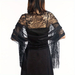 Lace Shawl Solid Hollow Out Tassel Wrap Scarf For Evening Dresses