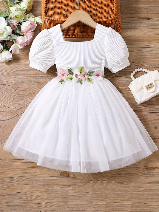 Toddler Girls Puff Sleeve Floral Princess Dress For Party Beach