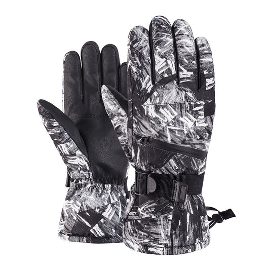 Men's Zipper Ski Gloves Thickened Velvet Windproof for Outdoor Sports